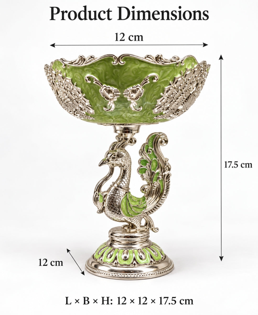 German Silver Peacock Pedestal Bowl – Mint Green Enamel