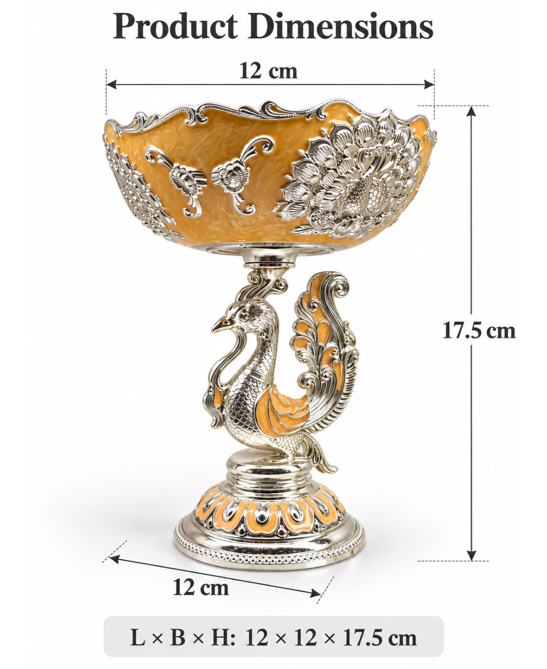 German Silver Peacock Pedestal Bowl – Saffron Orange Enamel