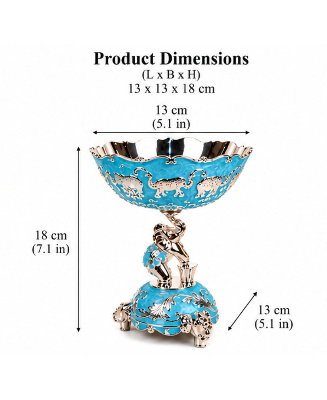 German Silver Elephant Pedestal Bowl – Sky Blue Enamel