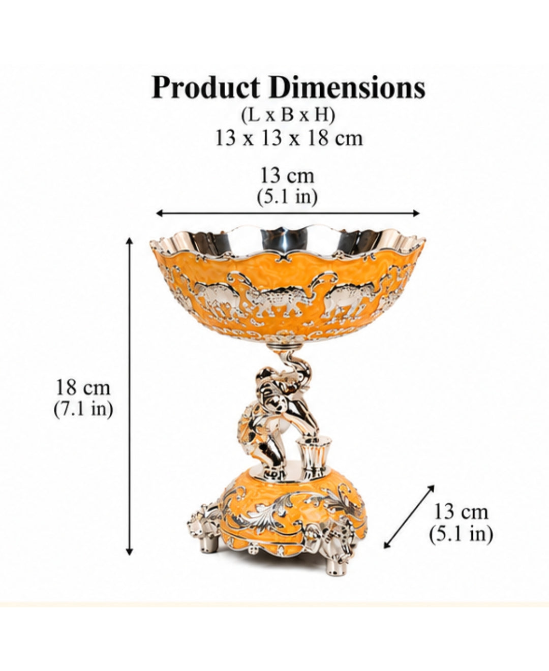 German Silver Elephant Pedestal Bowl – Saffron Orange Enamel