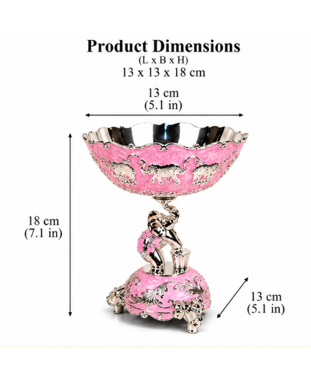 German Silver Elephant Pedestal Bowl – Lilac Pink Enamel