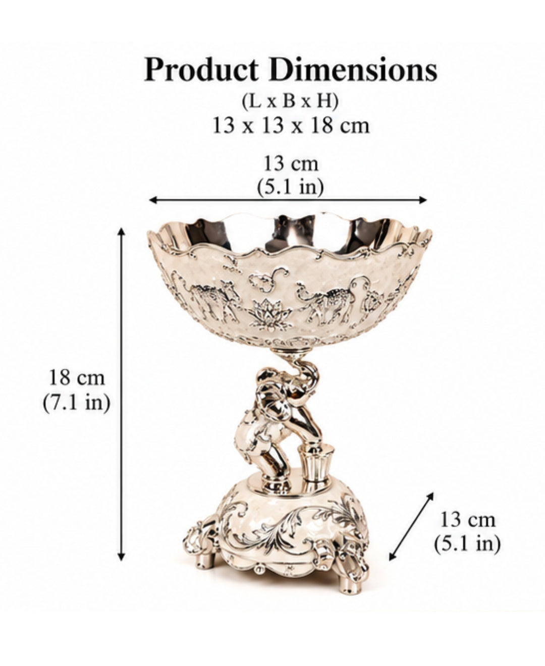German Silver Elephant Pedestal Bowl – Pearl White Enamel