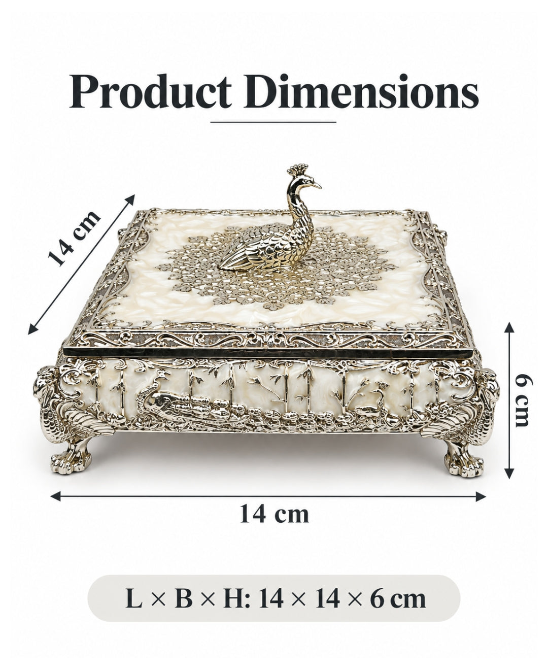 German Silver Mor Mandala Dry Fruit Box – Pearl White Enamel