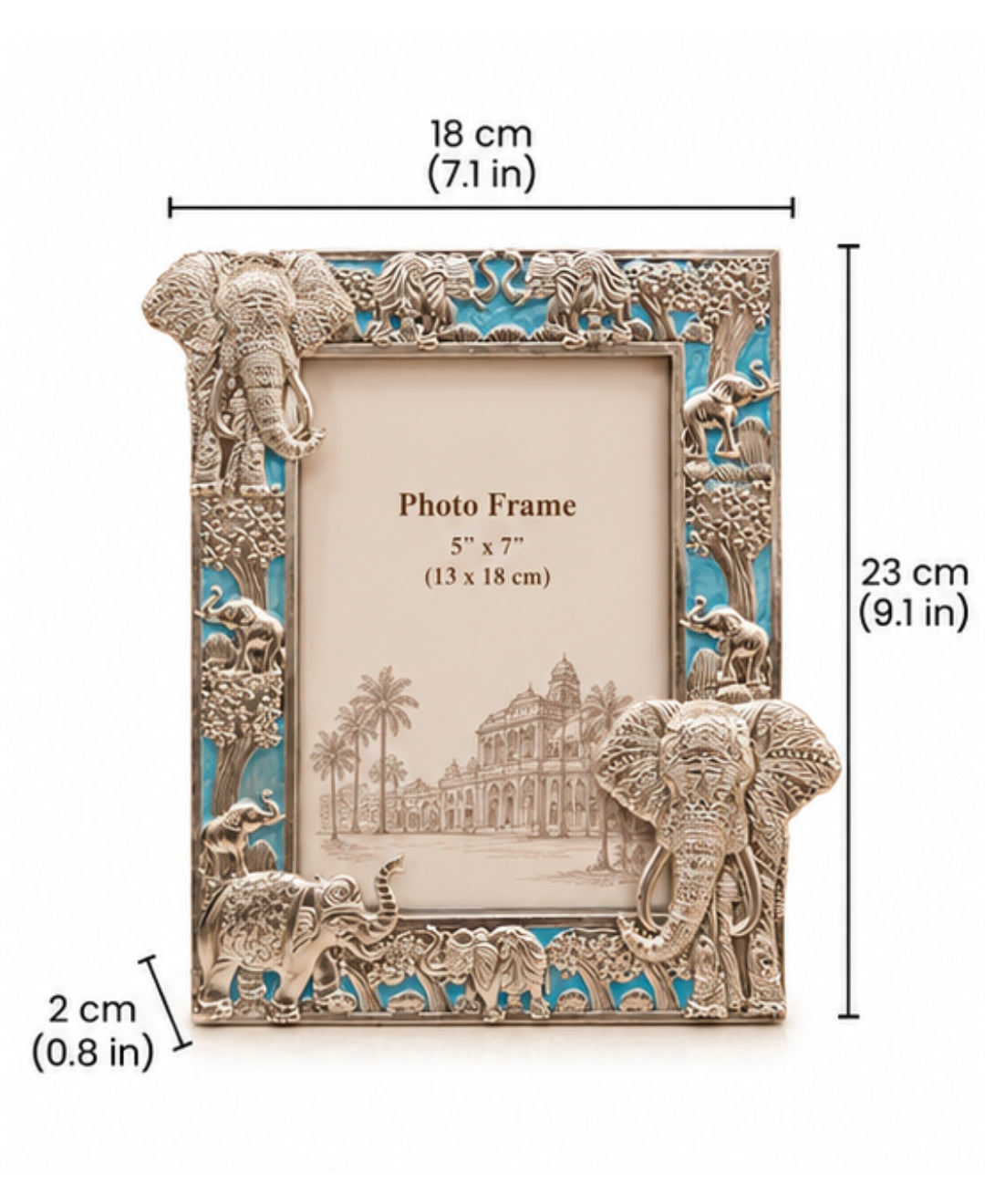 German Silver Elephant Photo Frame – Sky Blue Enamel