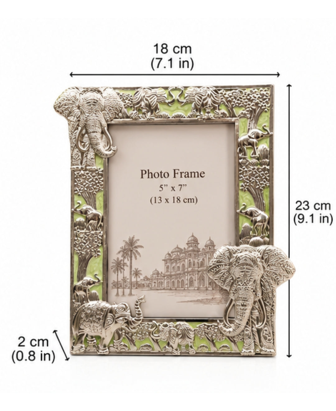 German Silver Elephant Photo Frame – Mint Green Enamel