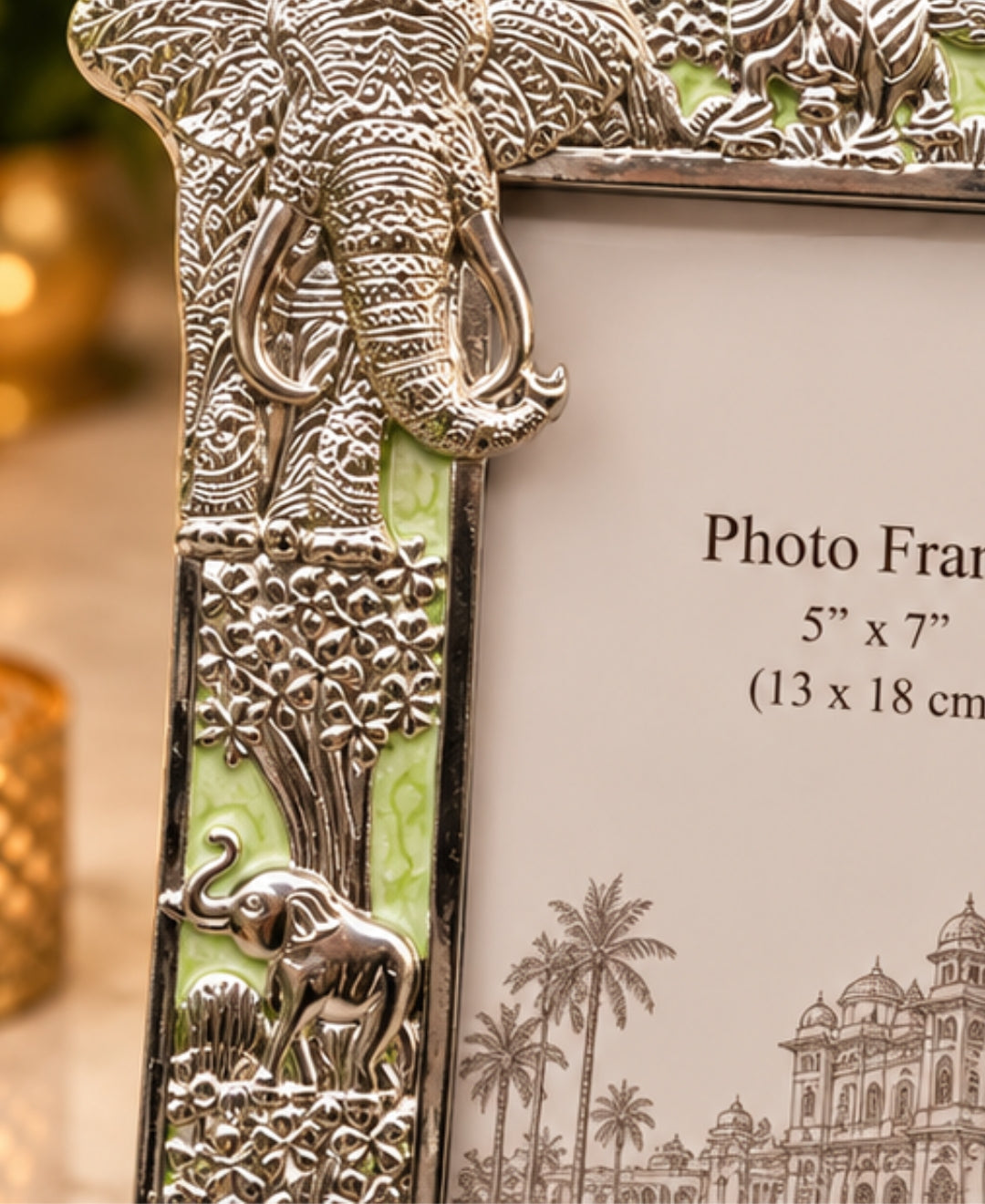 German Silver Elephant Photo Frame – Mint Green Enamel