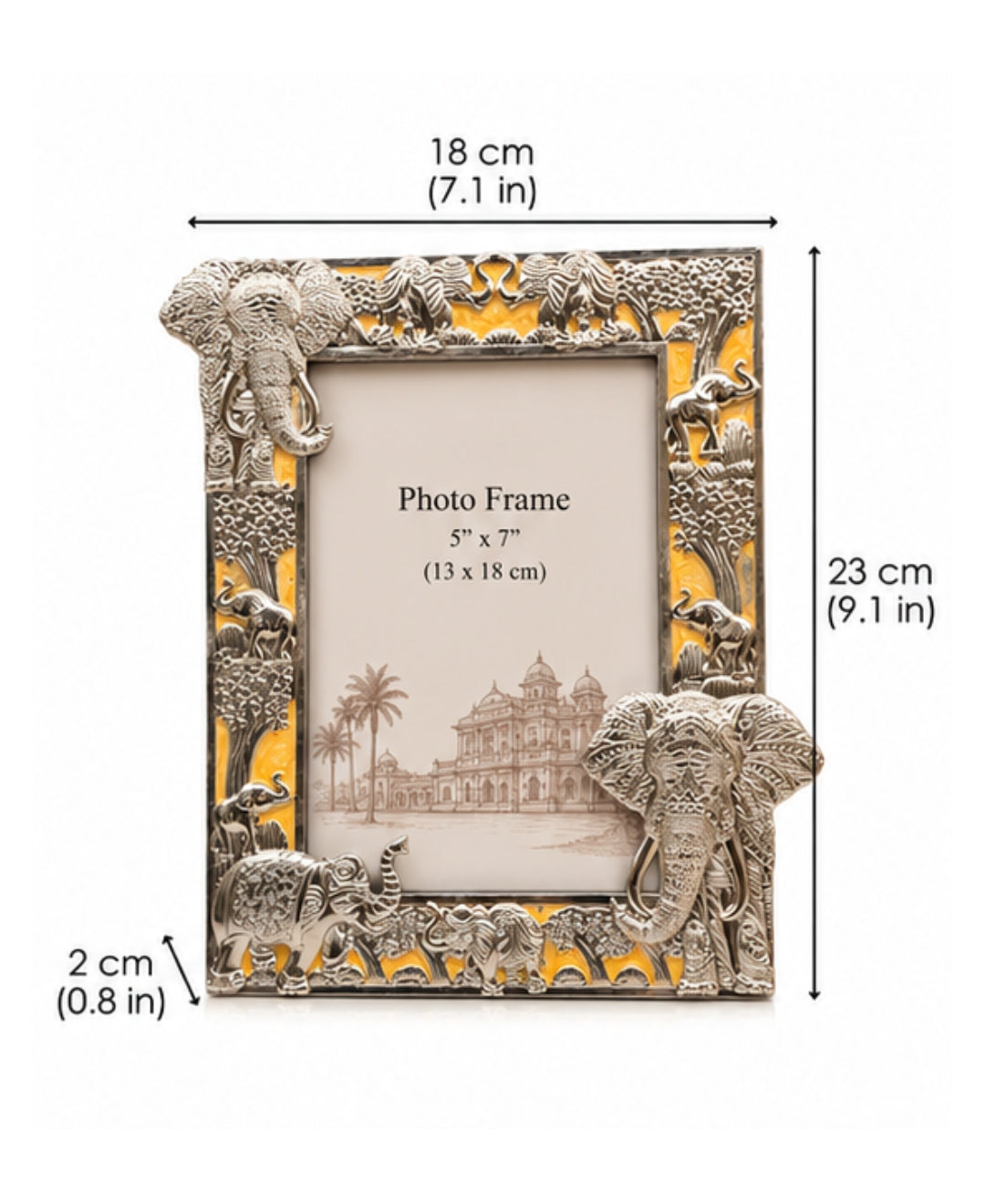 German Silver Elephant Photo Frame – Saffron Orange Enamel