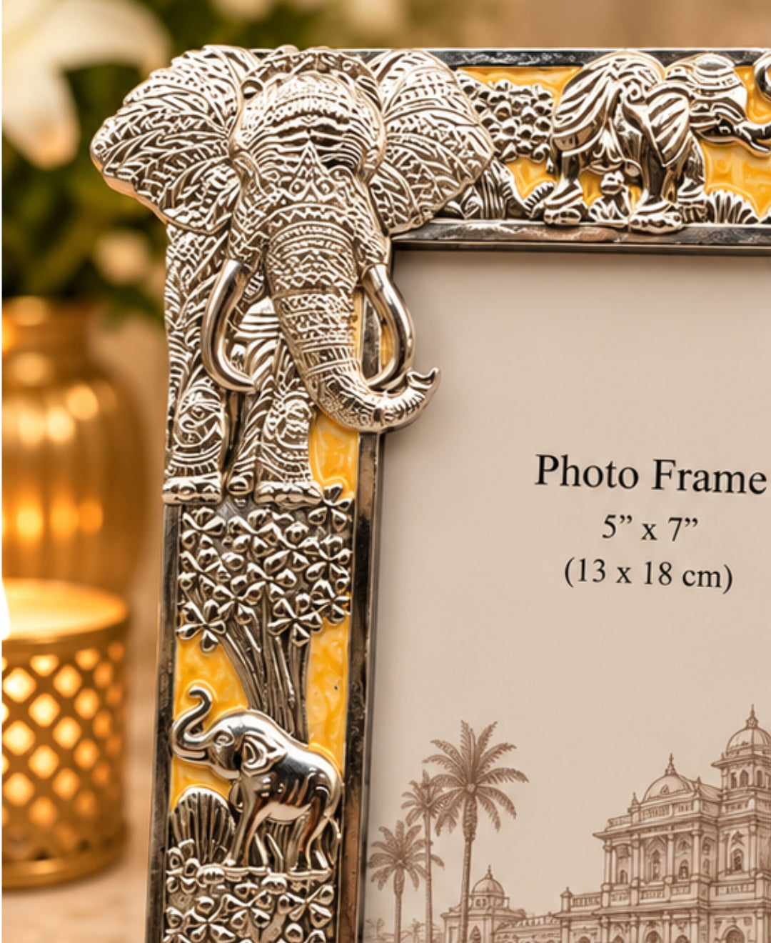 German Silver Elephant Photo Frame – Saffron Orange Enamel
