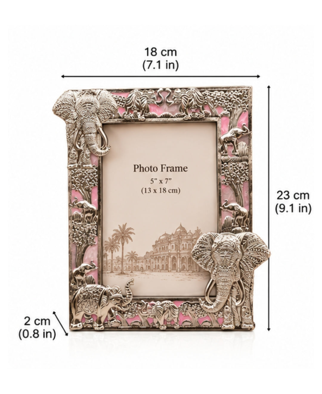 German Silver Elephant Photo Frame – Lilac Pink Enamel