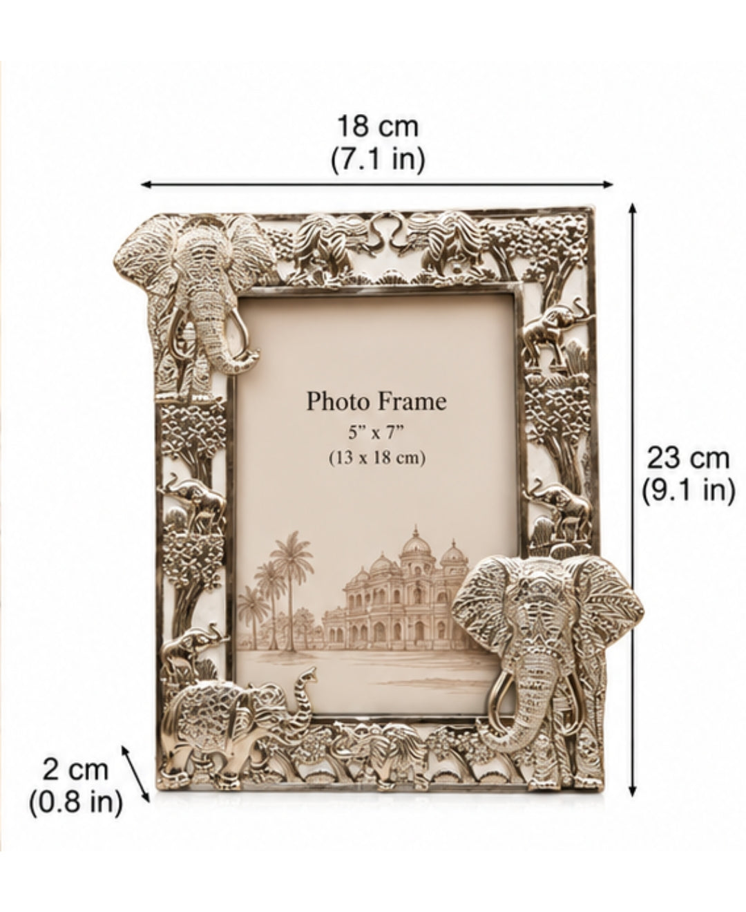 German Silver Elephant Photo Frame – Pearl White Enamel