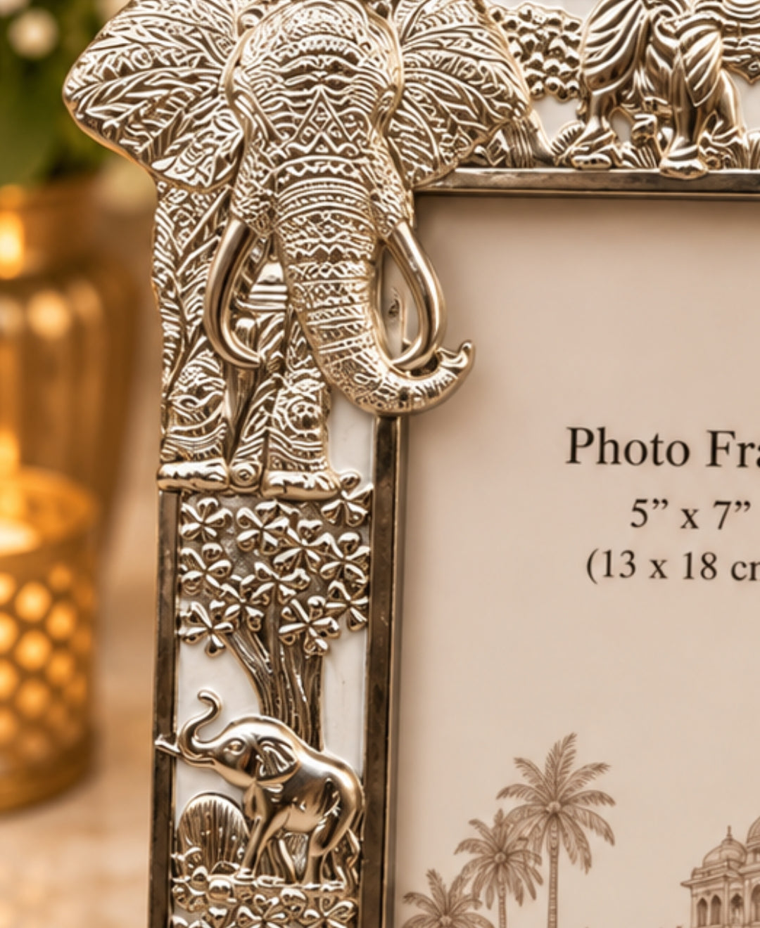 German Silver Elephant Photo Frame – Pearl White Enamel