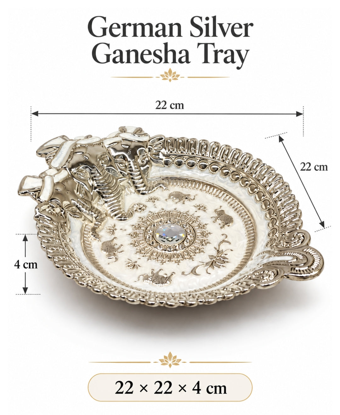 German Silver Ganesha Tray – Pearl White Enamel