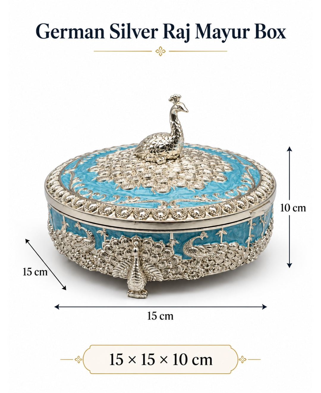 German Silver Raj Mayur Box – Turquoise Blue