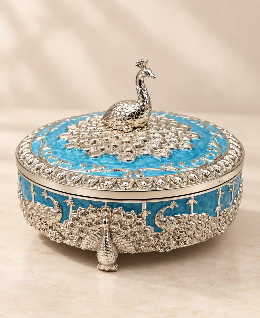 German Silver Raj Mayur Box – Turquoise Blue