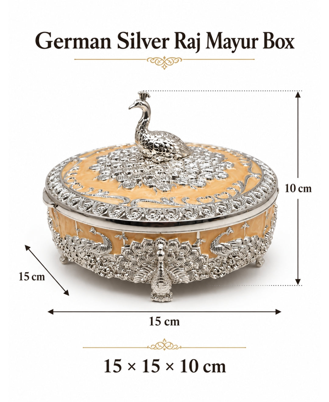 German Silver Raj Mayur Box – Saffron Orange