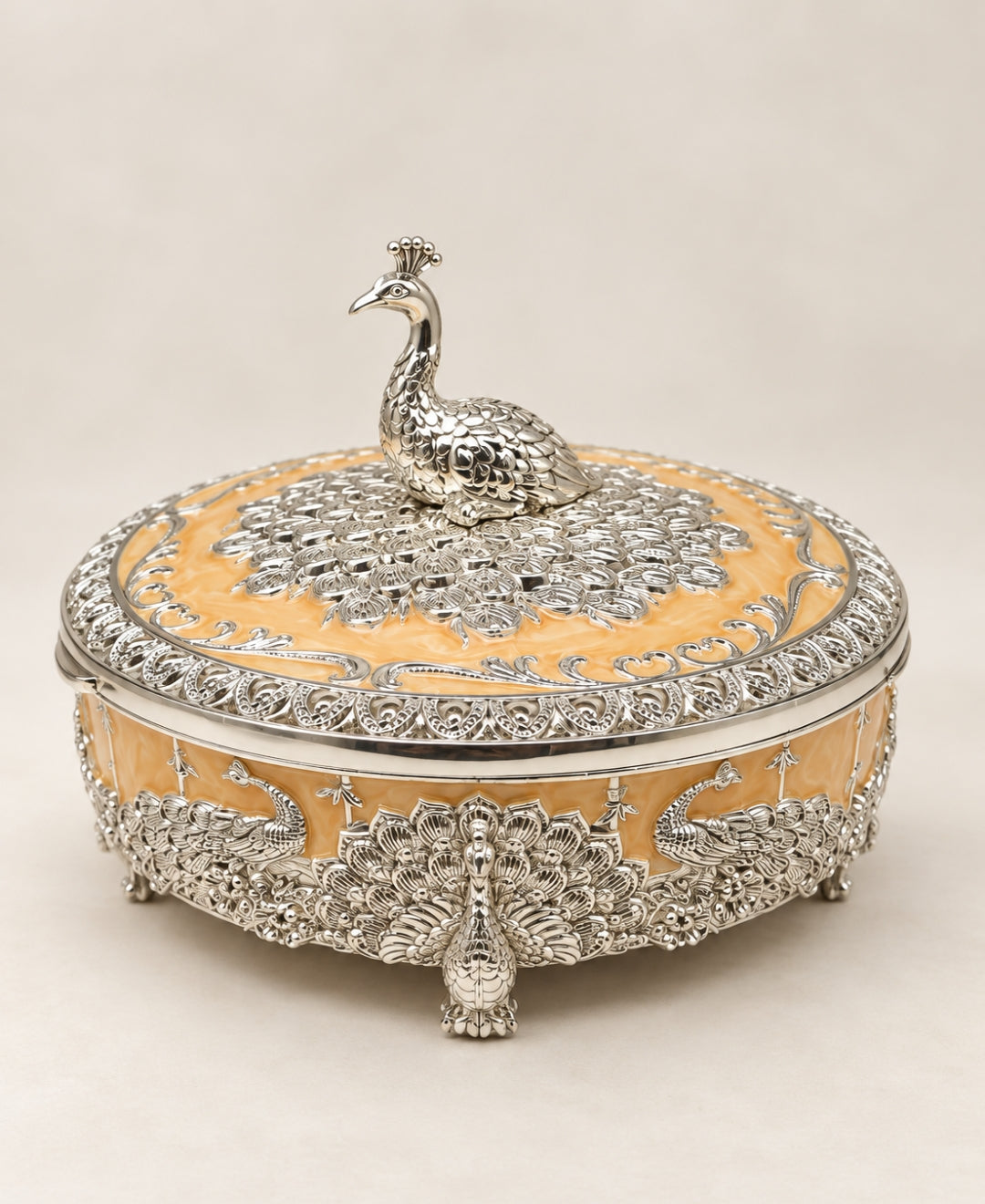 German Silver Raj Mayur Box – Saffron Orange