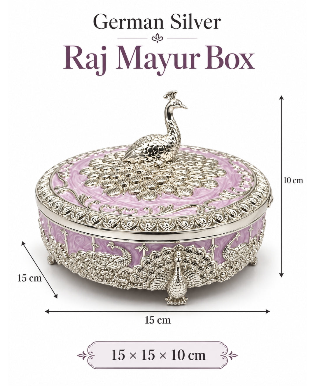 German Silver Raj Mayur Box – Lilac Pink