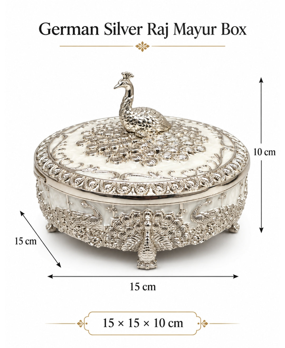 German Silver Raj Mayur Box – Pearl White