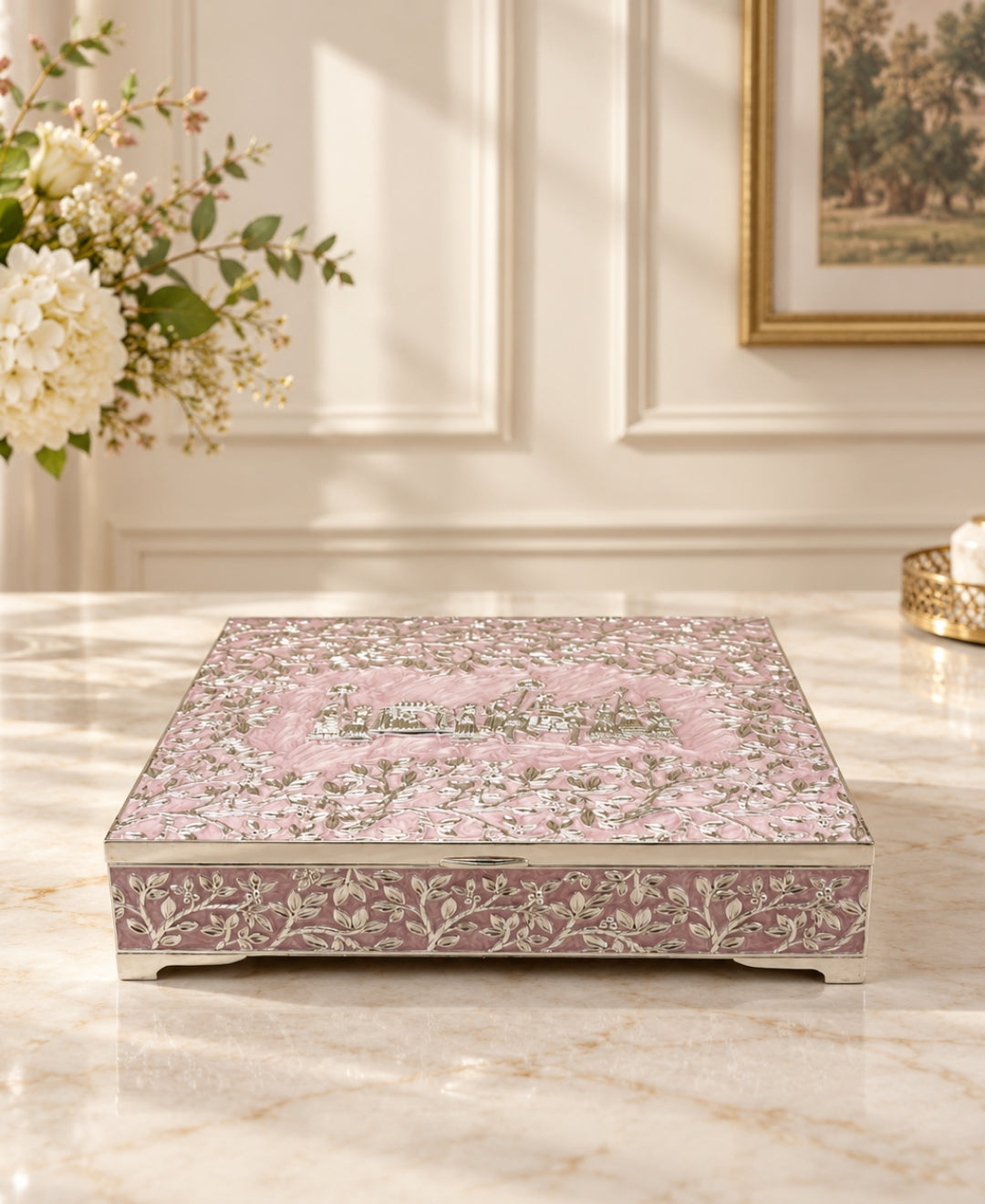 German Silver Gulbahar Baraat Box – Lilac Pink Enamel