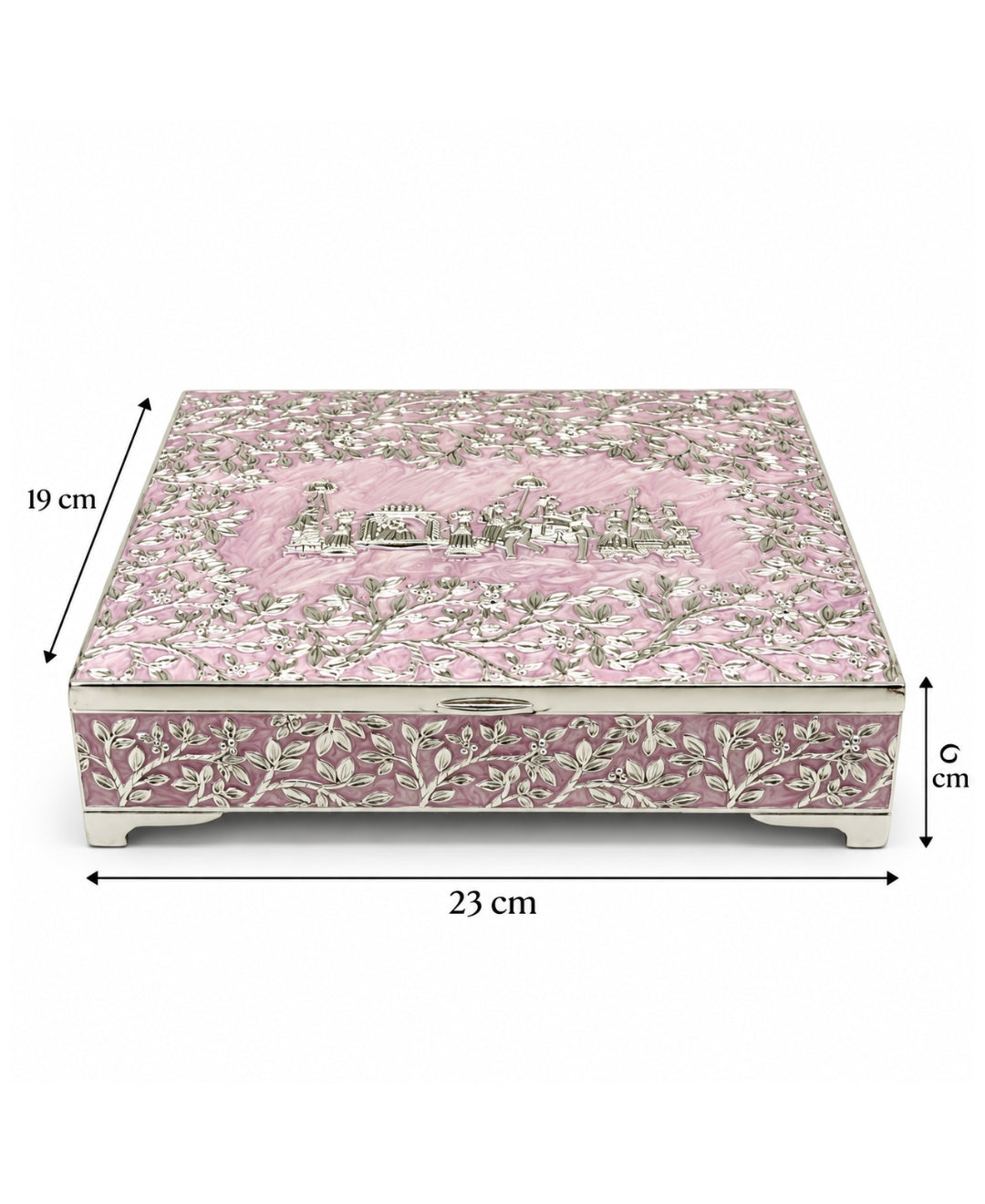 German Silver Gulbahar Baraat Box – Lilac Pink Enamel