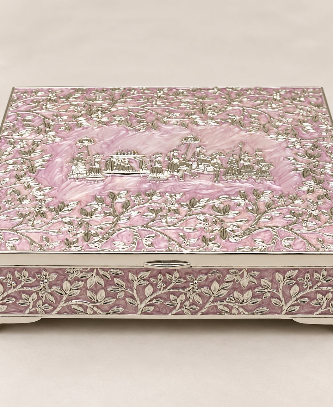 German Silver Gulbahar Baraat Box – Lilac Pink Enamel