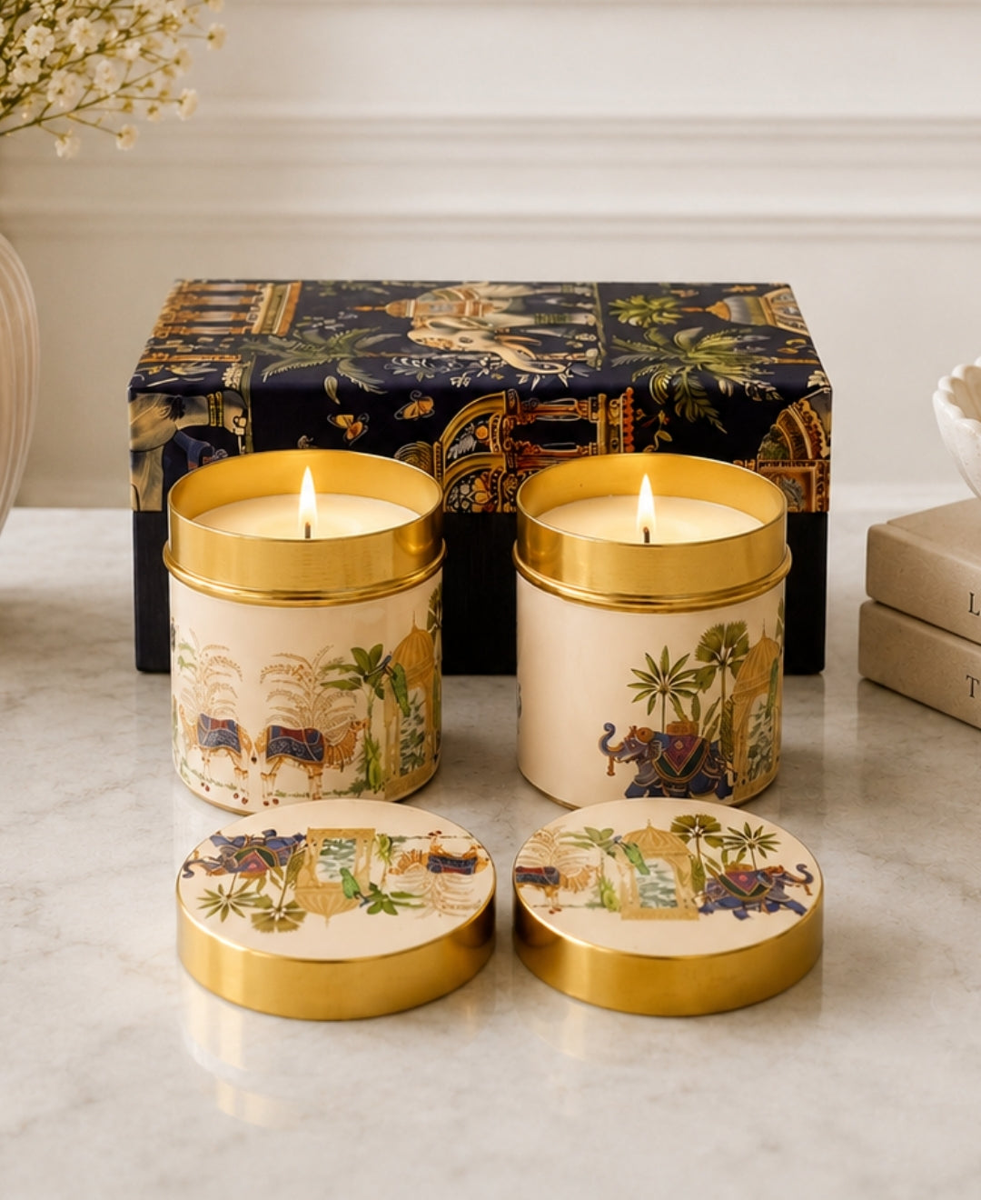 Royal Maharaja Trail Lidded Tin Premium Gift Candle - Set of 2