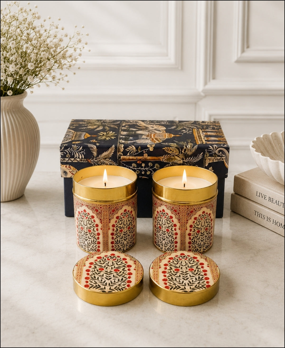 Imperial Mughal Arch Lidded Tin Premium Gift Candle – Set of 2