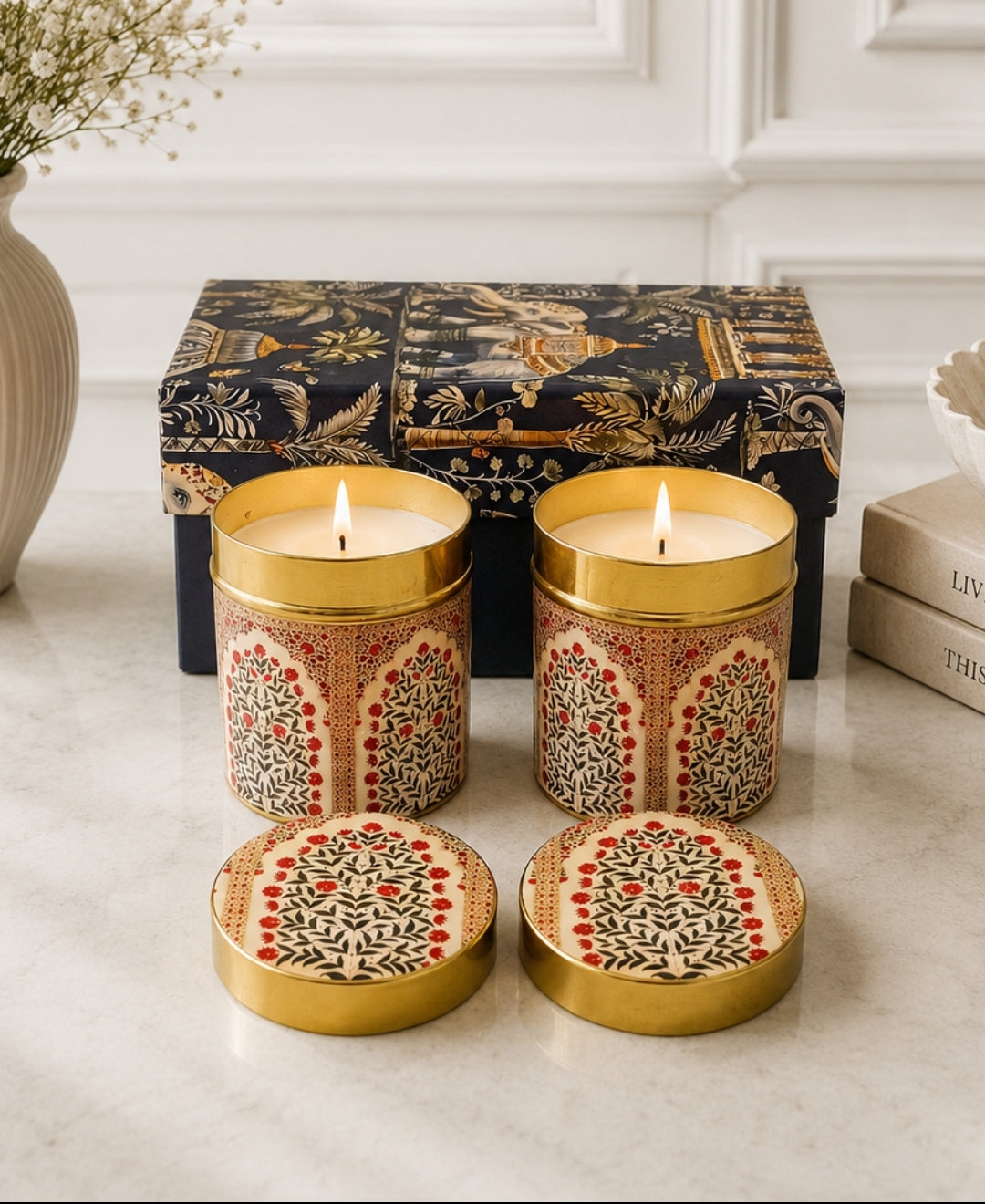 Imperial Mughal Arch Lidded Tin Premium Gift Candle – Set of 2