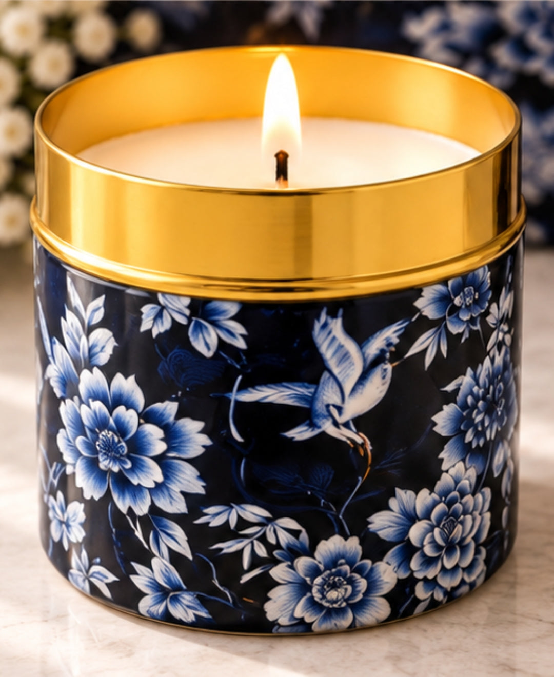 Imperial Midnight Blossom Lidded Tin Premium Gift Candle – Set of 2