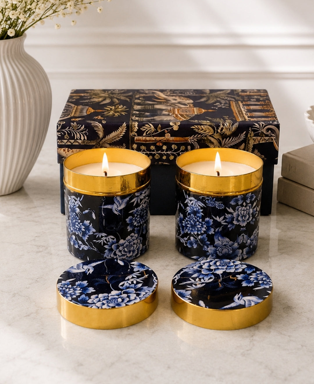 Imperial Midnight Blossom Lidded Tin Premium Gift Candle – Set of 2