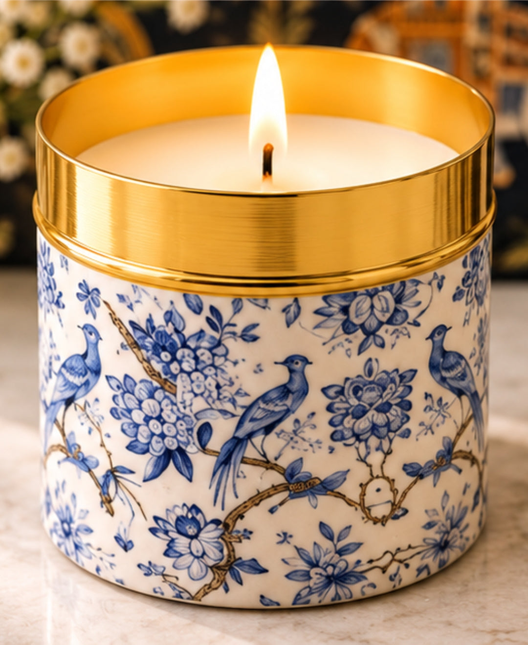 Royal Blue Aviary Lidded Tin Premium Gift Candle – Set of 2