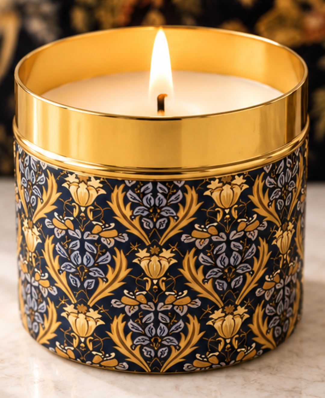 Heritage Golden Lattice Lidded Tin Premium Gift Candle – Set of 2
