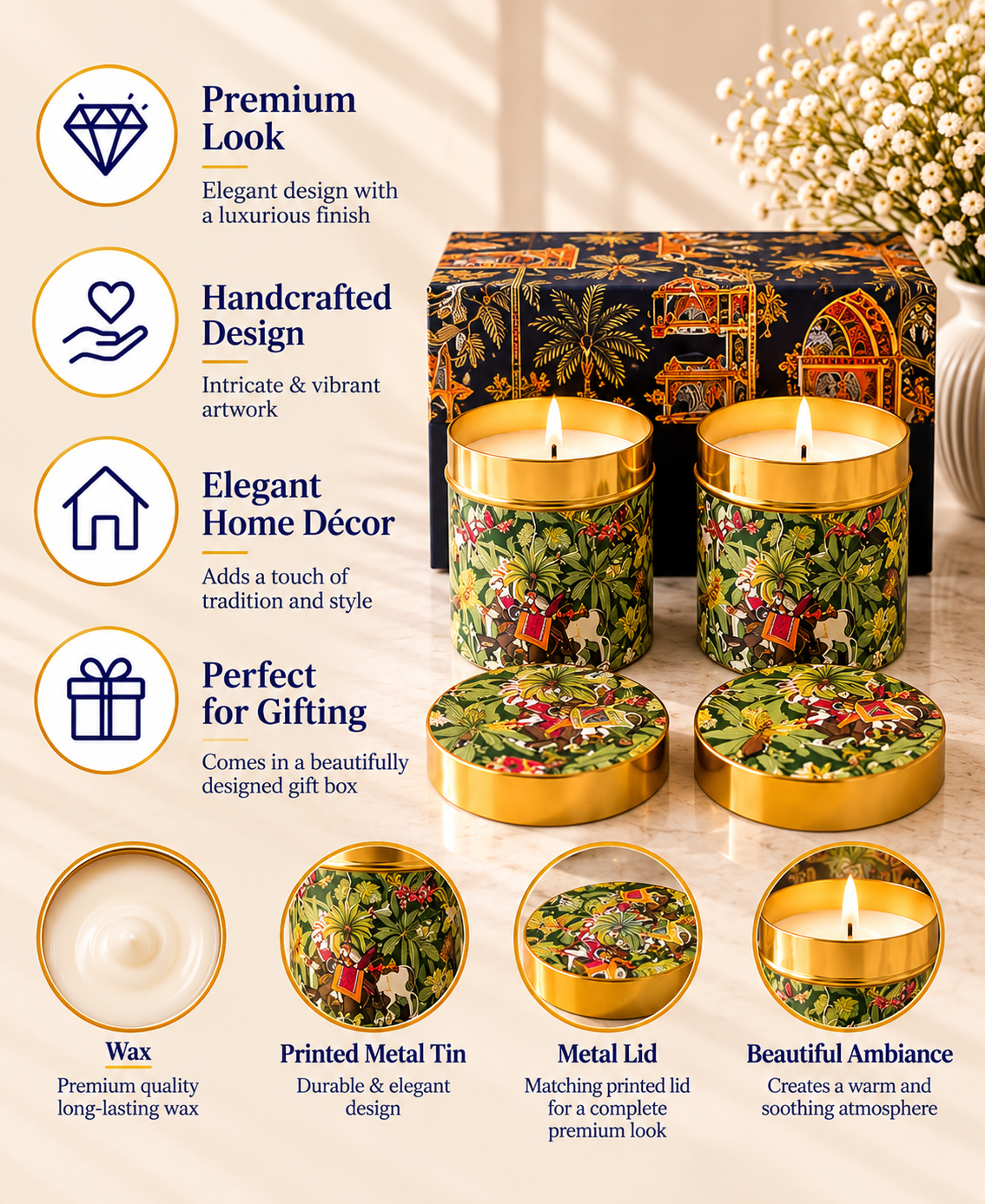 Royal Jungle Safari Lidded Tin Premium Gift Candle – Set of 2