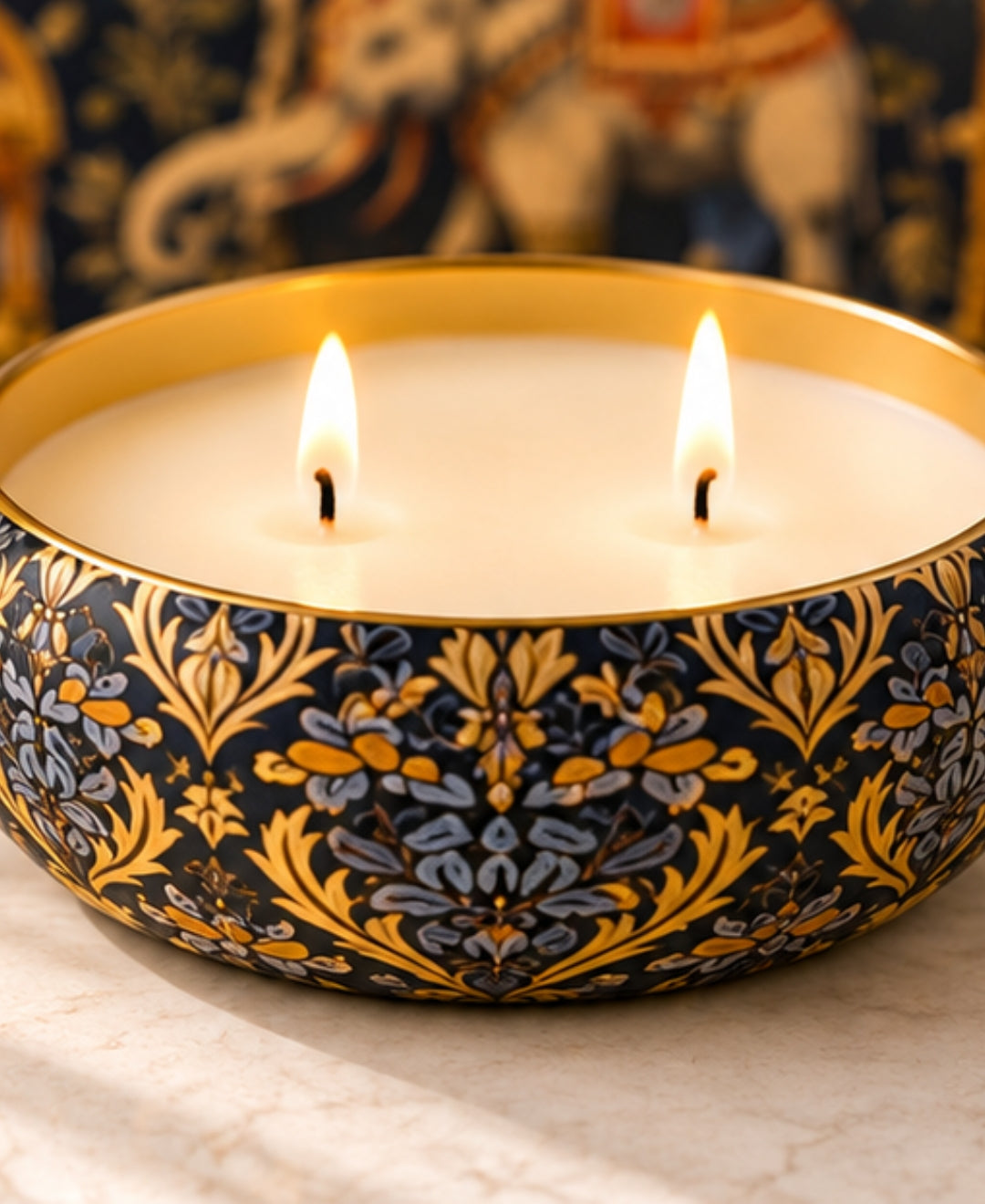 Heritage Golden Lattice 2-Wick Bowl Premium Gift Candle