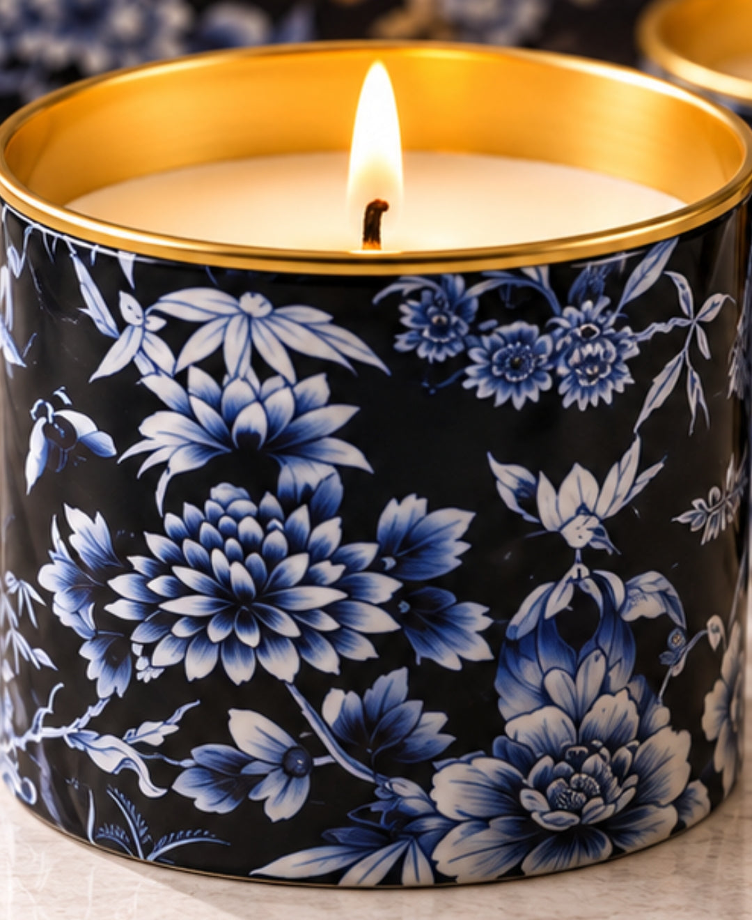 Imperial Midnight Blossom Gold Knob Lid Premium Gift Candle – Set of 2