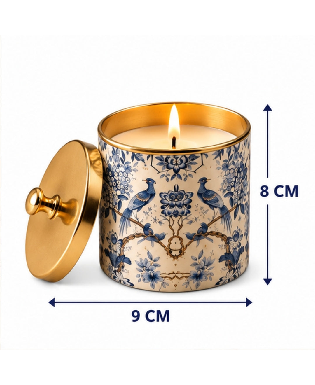 Royal Blue Aviary Gold Knob Lid Premium Gift Candle – Set of 2