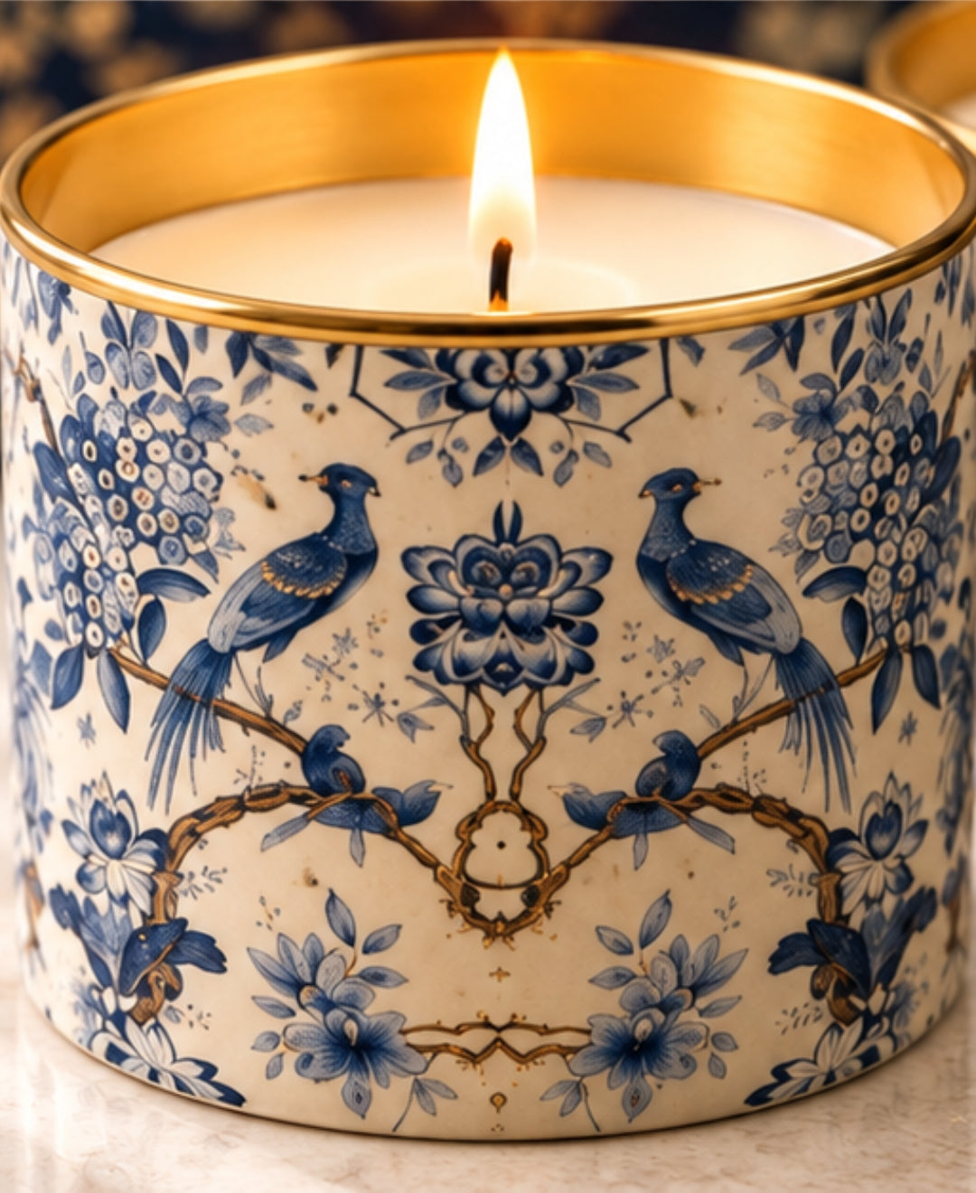 Royal Blue Aviary Gold Knob Lid Premium Gift Candle – Set of 2