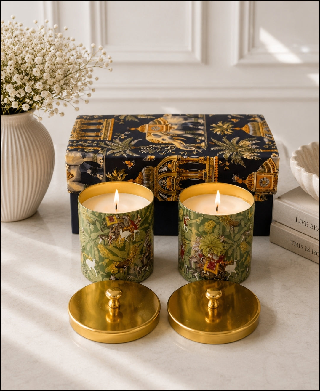Royal Jungle Safari Gold Knob Lid Premium Gift Candle – Set of 2