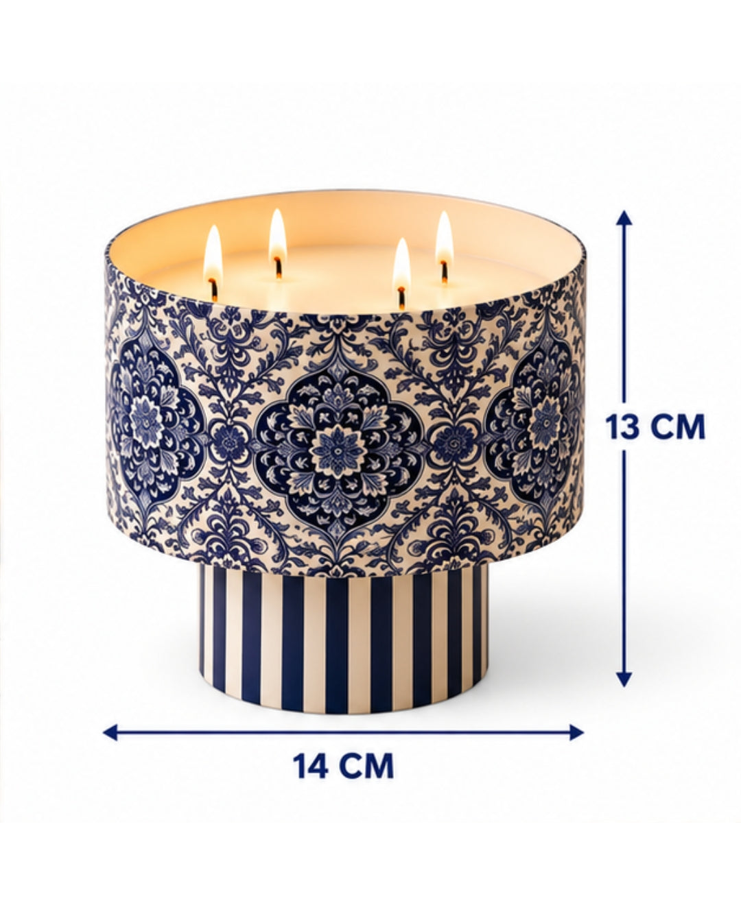 Heritage Indigo Medallion 4-Wick Pedestal Premium Gift Candle