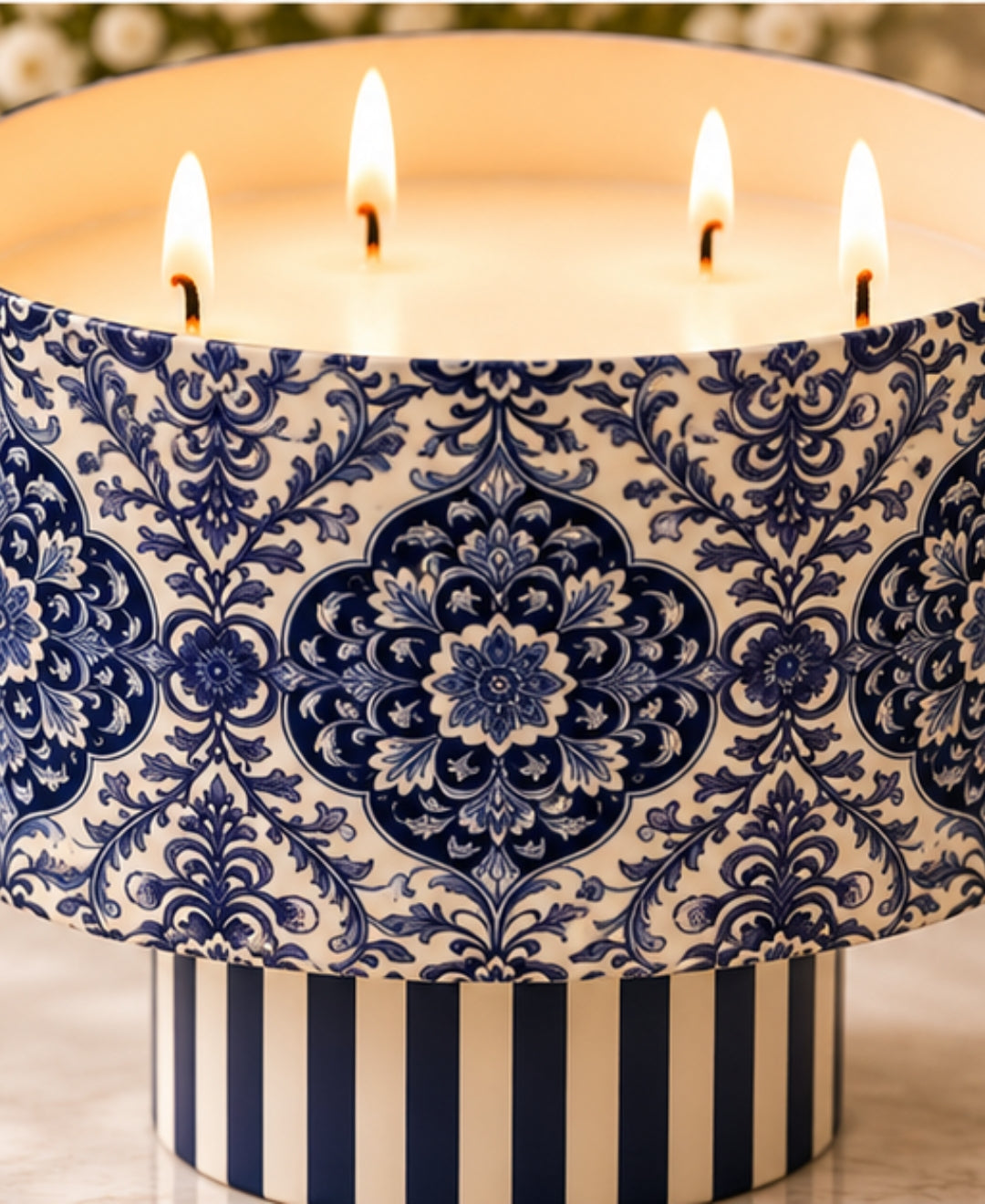 Heritage Indigo Medallion 4-Wick Pedestal Premium Gift Candle