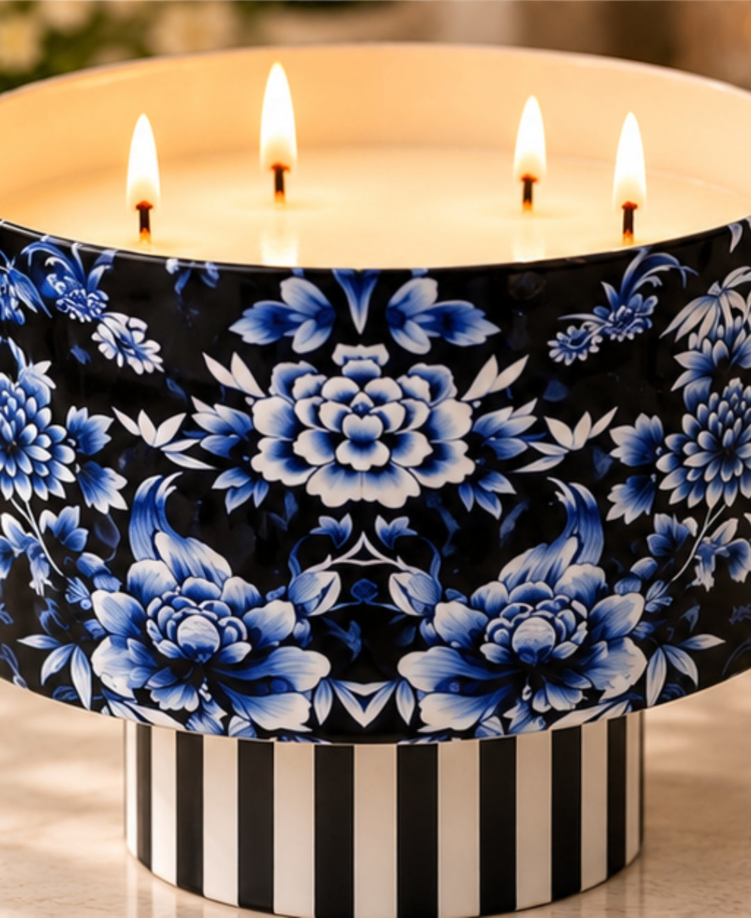 Imperial Midnight Blossom 3-Wick Pedestal Premium Gift Candle