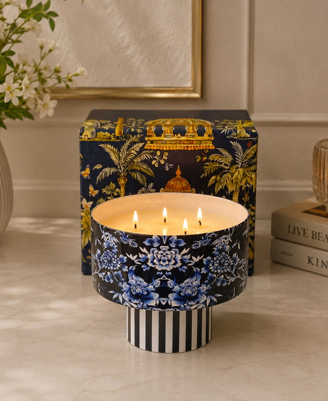 Imperial Midnight Blossom 3-Wick Pedestal Premium Gift Candle
