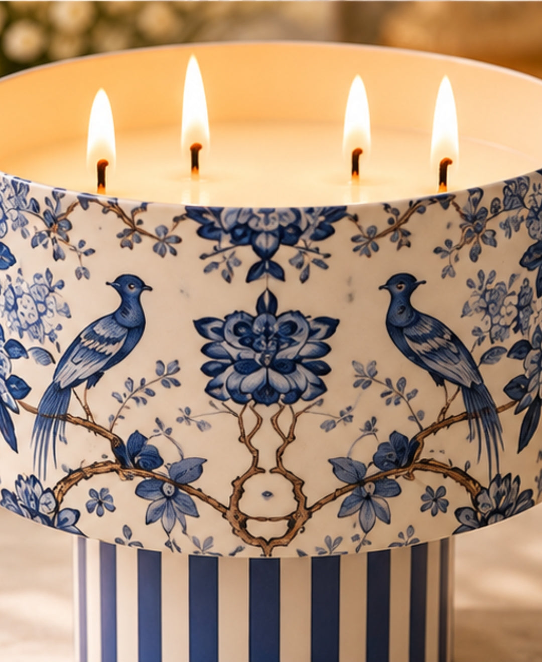 Royal Blue Aviary Multi Wick Pedestal Premium Gift Candle