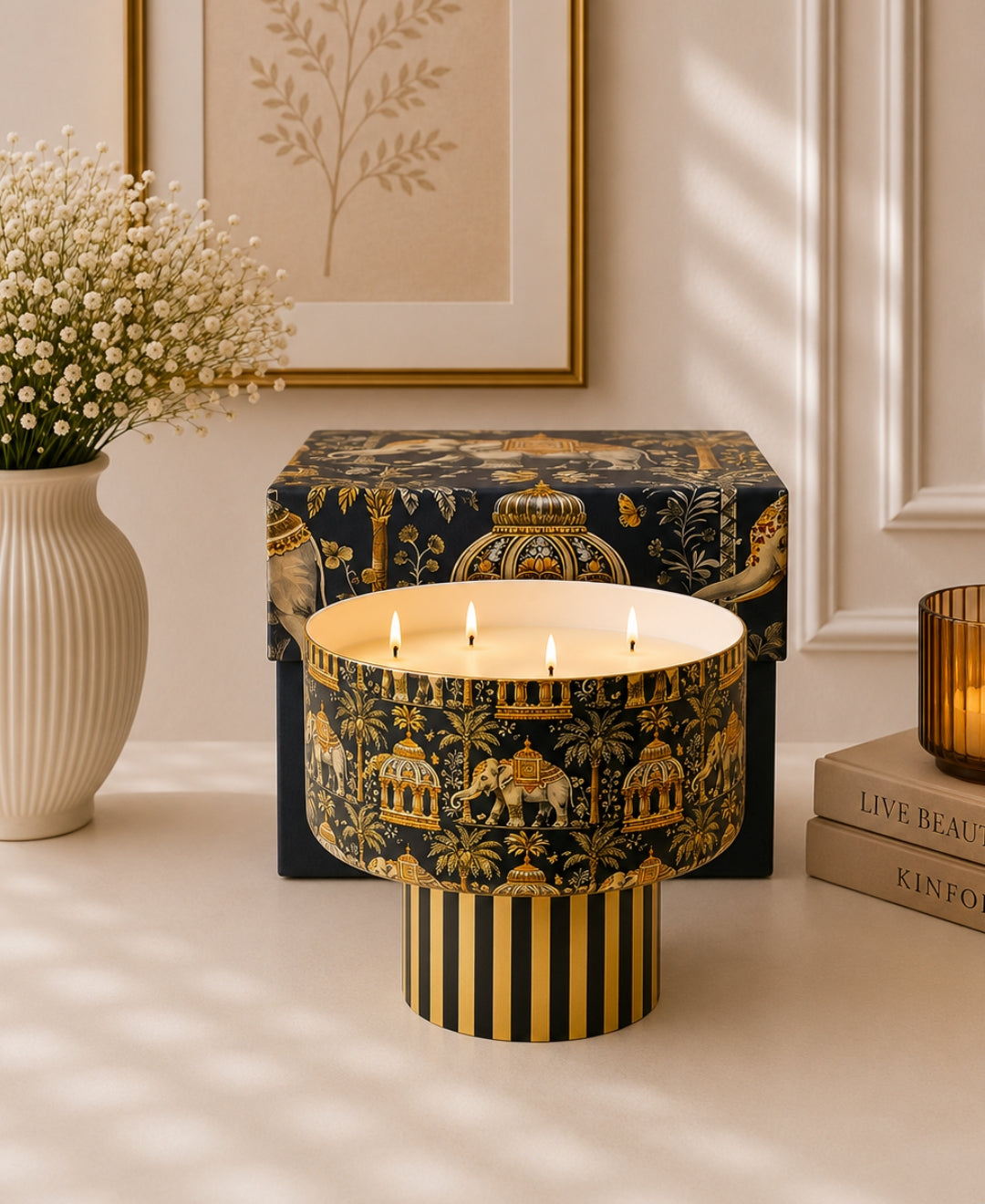 Regal Elephant Darbar Multi-Wick Pedestal Premium Gift Candle