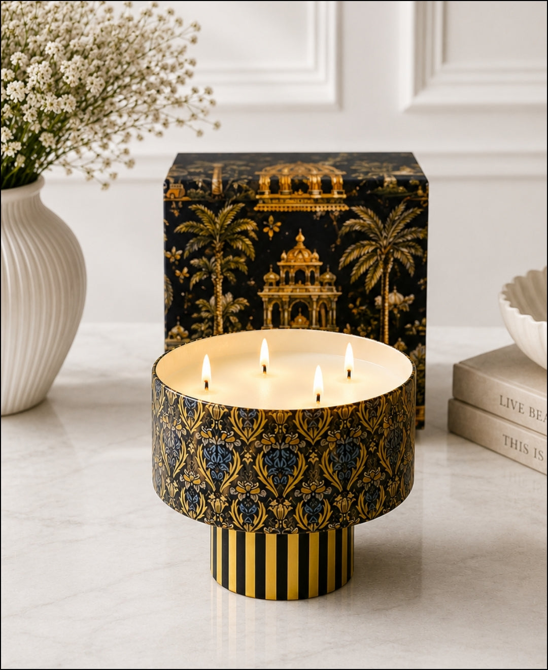 Heritage Golden Lattice Multi Wick Pedestal Premium Gift Candle