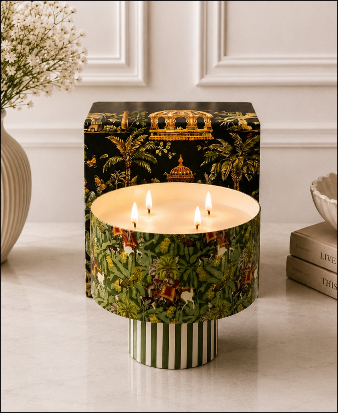 Royal Jungle Safari Multi Wick Pedestal Premium Gift Candle