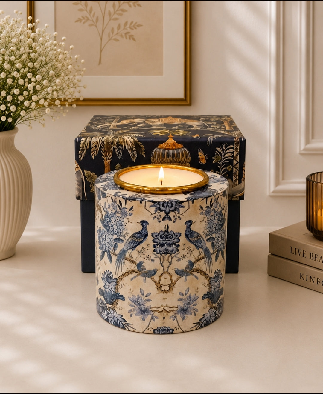 Royal Blue Aviary Drum Premium Gift Candle