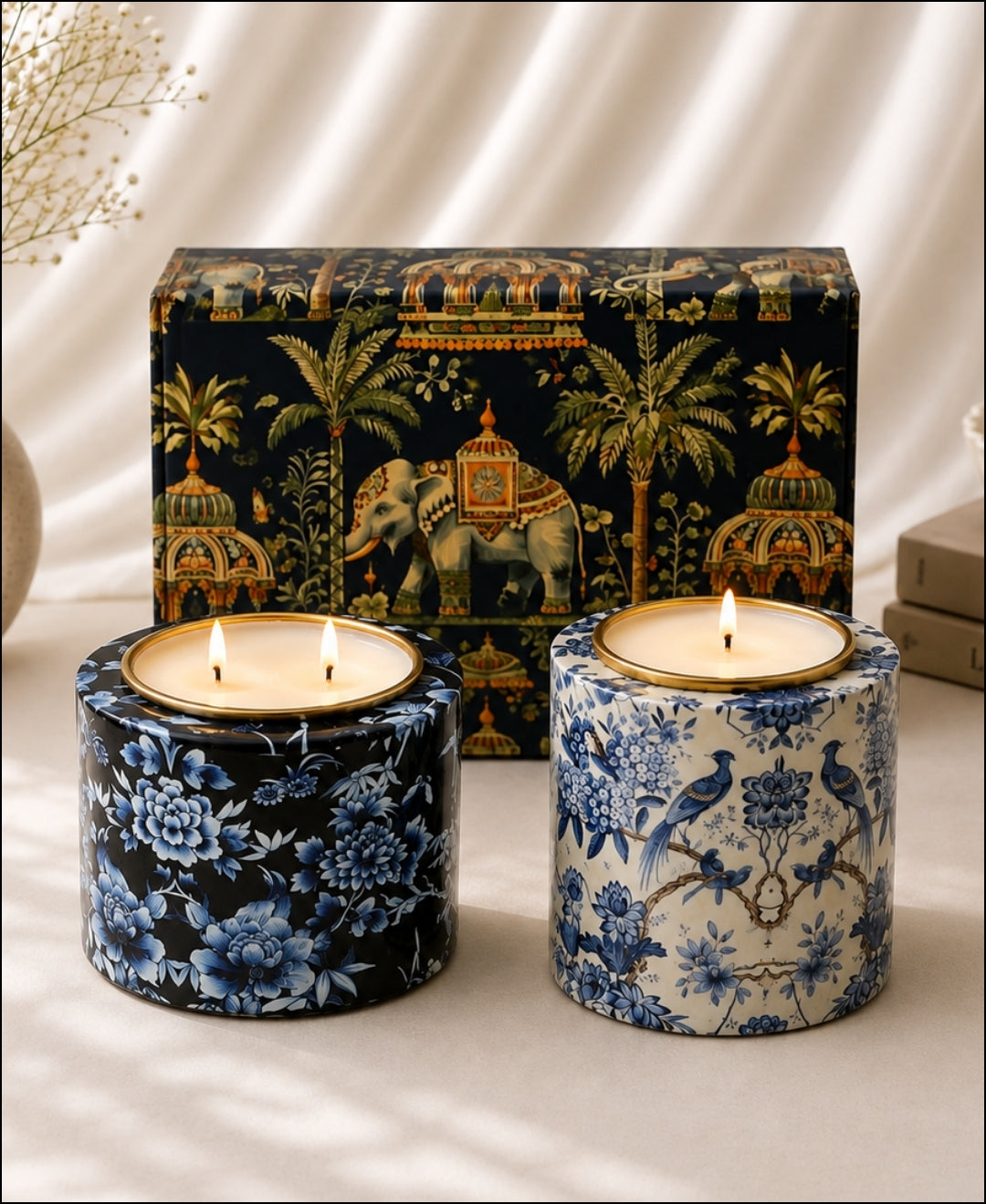 Royal Blue Aviary and Imperial Midnight Blossom Premium Gift Candle Set
