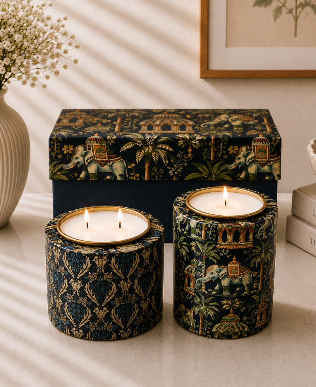 Heritage Golden Lattice & Regal Elephant Darbar Duo Premium Gift Candle