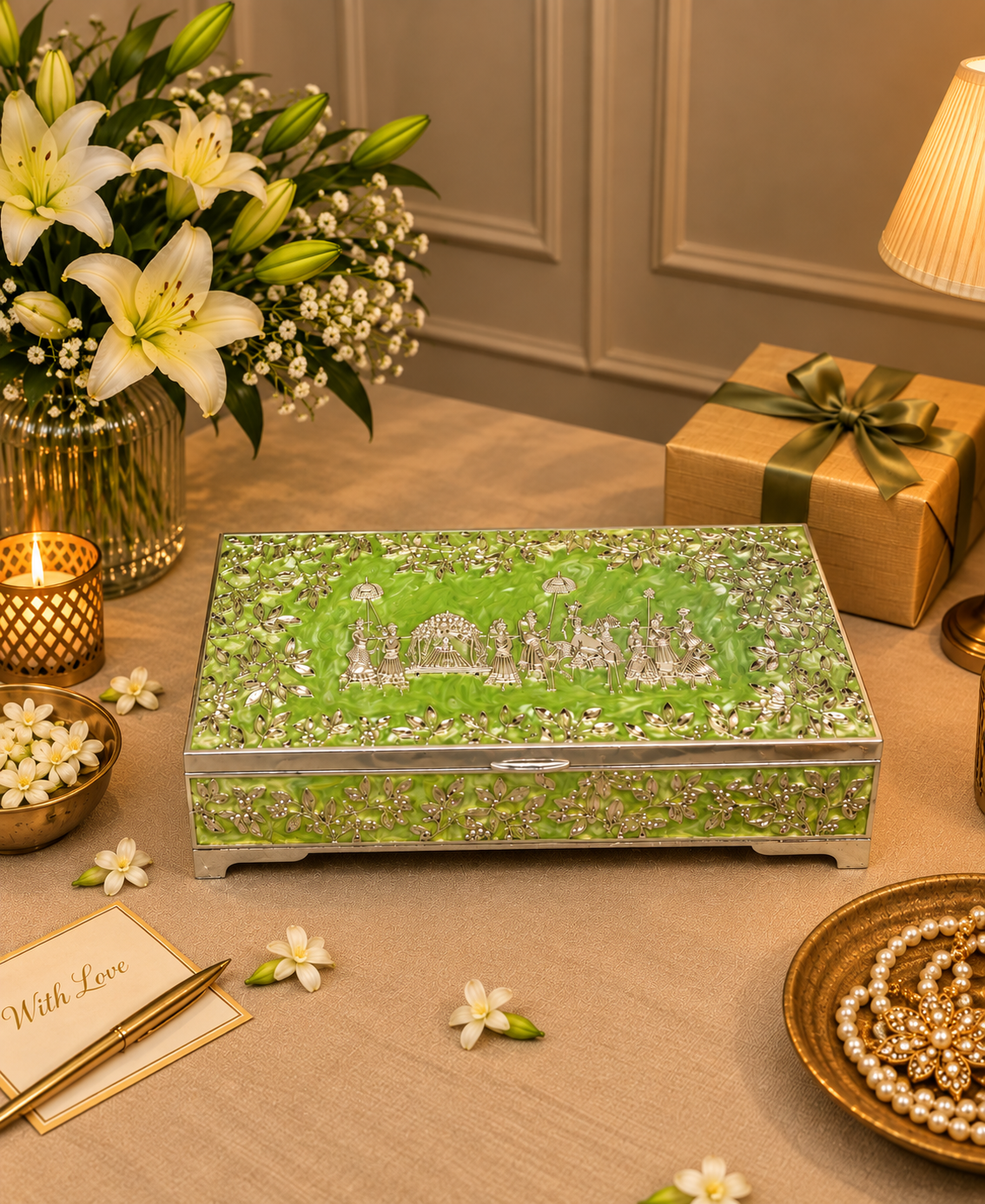 German Silver Royal Procession Box – Mint Green Enamel